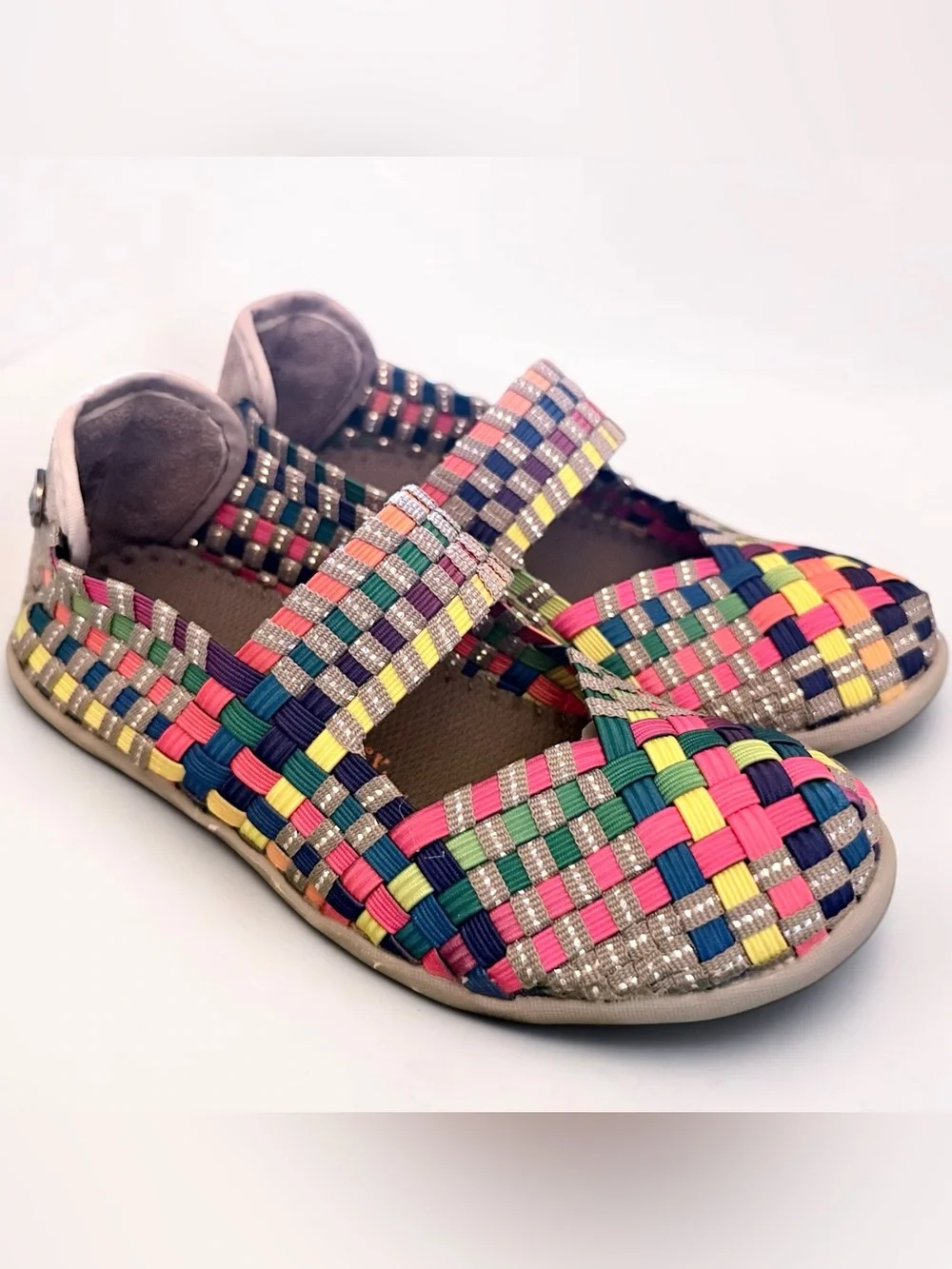 bernie mev. Kids Cuddly Multicolor Woven Mary Jane Slip-on Shoes size 11.5-12